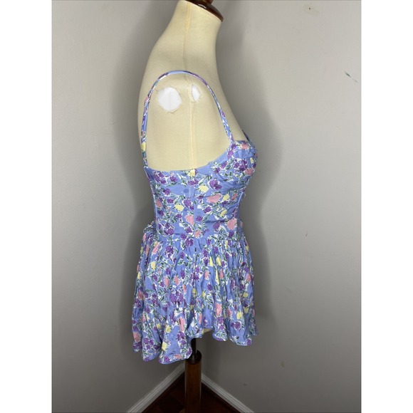 For Love & Lemons Charlene Mini Dress Blue Floral Size S - Picture 6 of 11